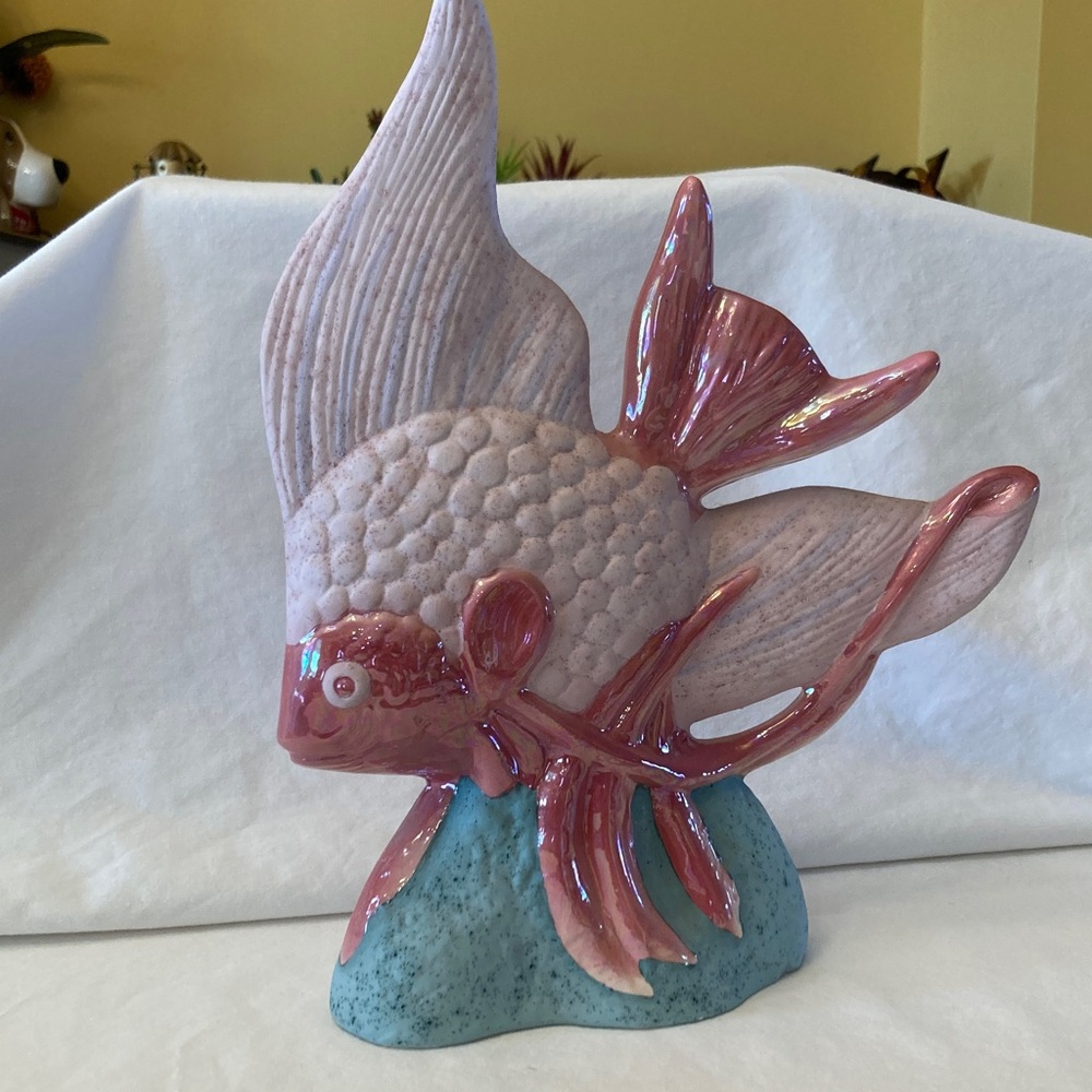 Ceramic Fish Figurine - Pink and Teal Blue
